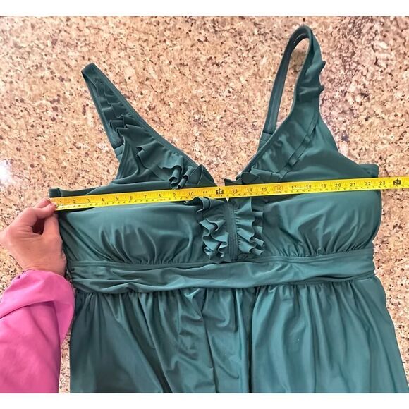 Bloomchic SZ 26 Ruffle Trim Adjustable Strap Gathered Sculpt Waist Swim Dress - Picture 15 of 16